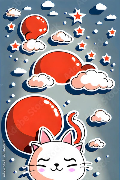 Fototapeta cute cats in the clouds. Generative AI