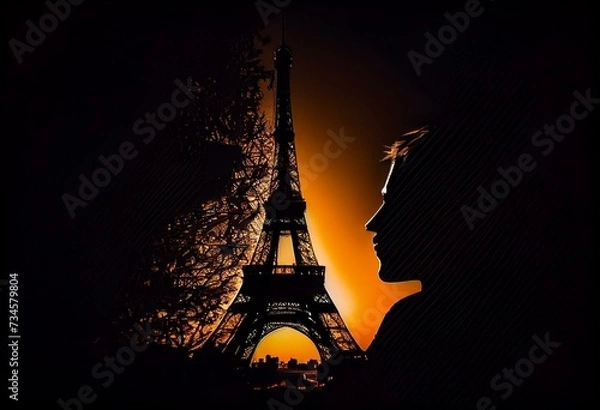 Fototapeta Eiffel Tower silhouette. Generative AI
