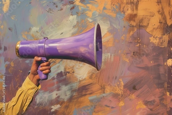 Fototapeta symbolized by the megaphone, amidst a colorful and textured background