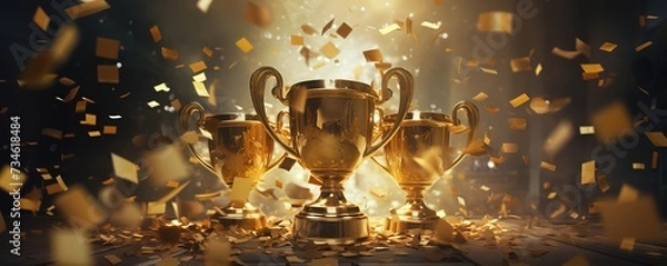 Obraz Golden trophy cup with gold splash