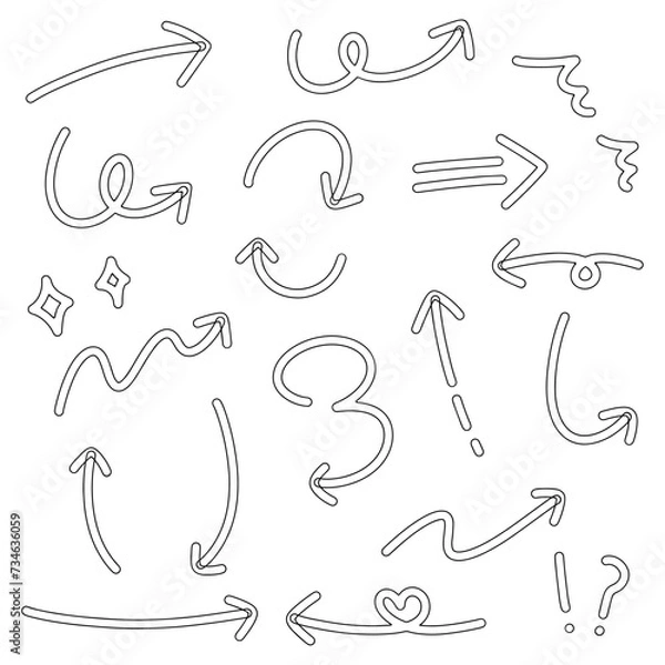 Fototapeta 手書きの矢印セット、ポップな矢印、ベクター