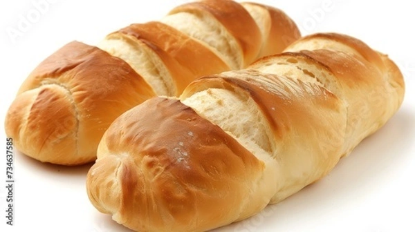 Obraz Freshly baked bread on a white background. Shallow DOF.
