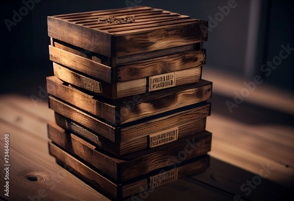 Fototapeta stack of of wooden boxes - perspective. Generative AI