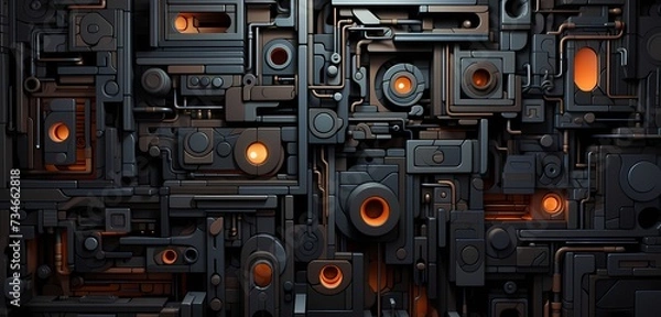 Fototapeta A symphony of AI-generated geometric shapes and patterns converging and diverging on an enigmatic black canvas