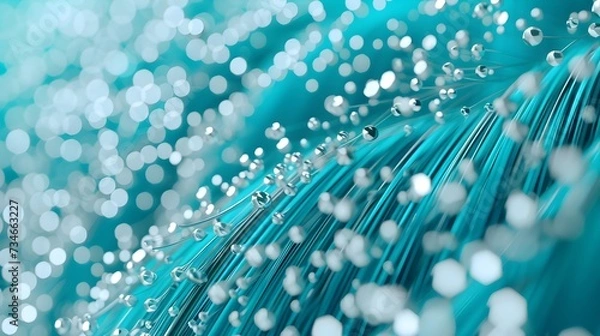 Fototapeta Silver and cyan dots in abstract tech landscape.
