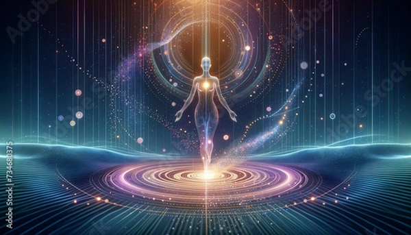 Obraz Ethereal post human dissolving into digital particles.