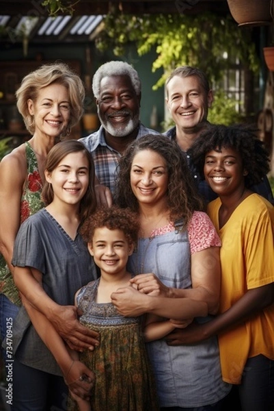 Obraz Multigenerational Harmony: Extended Polycultural Family Embracing Natural Connection