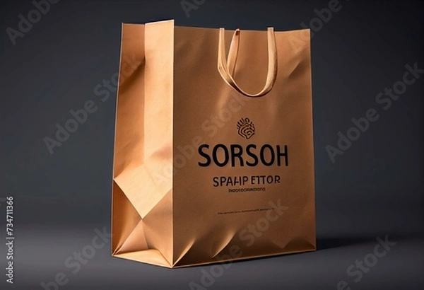 Obraz Paper shopping bag mockup on transparent background, PNG file. Generative AI