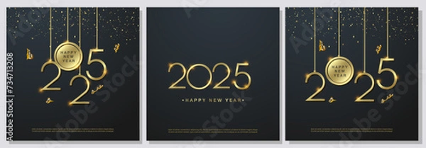 Obraz 2025 Happy New Year. Gold number New Year 2025 celebration on set background