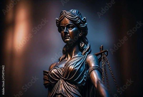 Obraz Legal and law concept statue of Lady Justice on blurred background. Generative AI