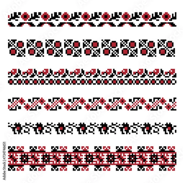 Fototapeta Set of Ukrainian embroidery ornaments. Vector illustration.