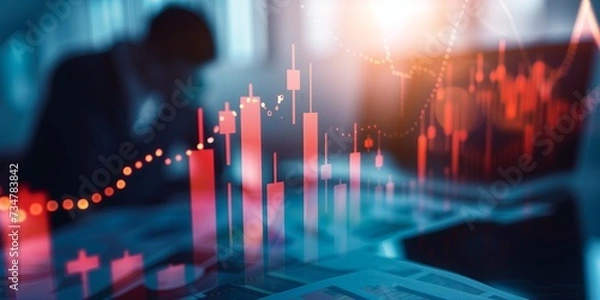 Fototapeta Creative artistic concept of investment failure, financial risk, debt problem, bankruptcy, economy crisis, pain, graphs