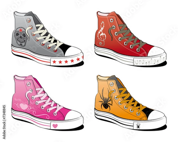 Obraz Shoes with various symbol isolated on white background