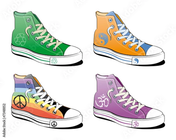 Obraz Shoes with peace symbol isolated on white background