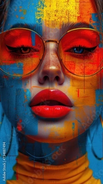 Fototapeta Visually striking digital artwork featuring of a woman's face in a highly stylized form.