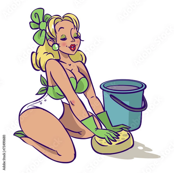 Obraz Funny vector cartoon colorfull girl in pin-up style isolated bac