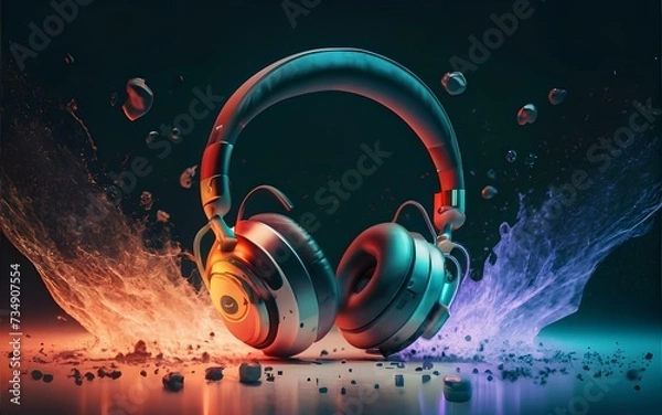 Fototapeta High quality headphones on a colorful background. Generative ai