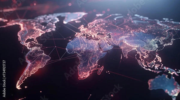 Fototapeta world map made of connected digital particles (4)
