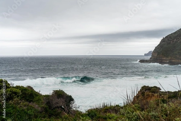 Fototapeta Beautiful Sandy beach in Australia in summer. Australian coast with blue ocean water