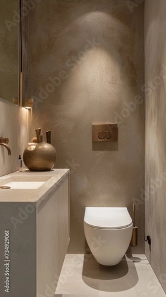 Fototapeta Guest toilet room, walls with mineral plaster in a natural shade