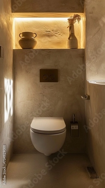 Fototapeta Guest toilet room, walls with mineral plaster in a natural shade
