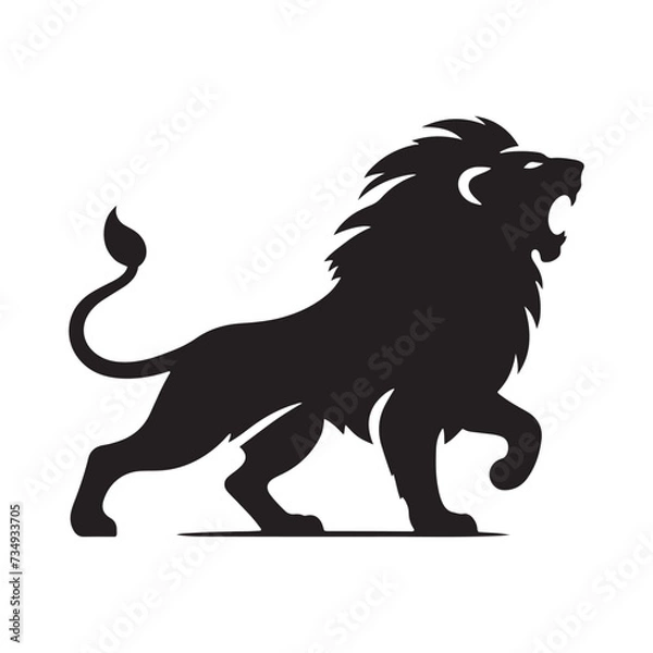 Obraz Furious Roar: Intense Vector Illustration Silhouette of an Angry Lion, Capturing the Ferocity and Power of the Fierce Predator.