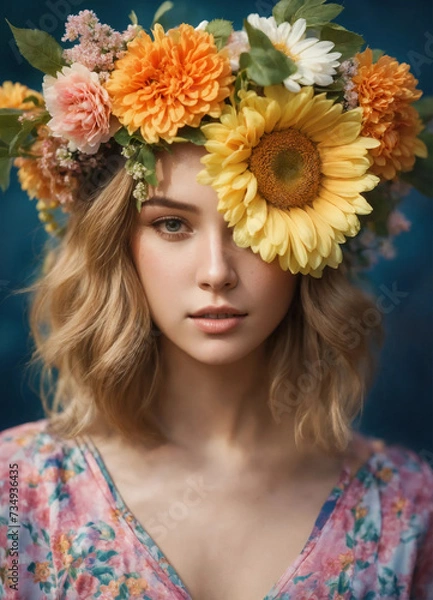 Obraz portrait of a young woman with flowers 