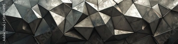 Fototapeta A 3D wall with a metallic finish and polygonal patterns in dark tones.