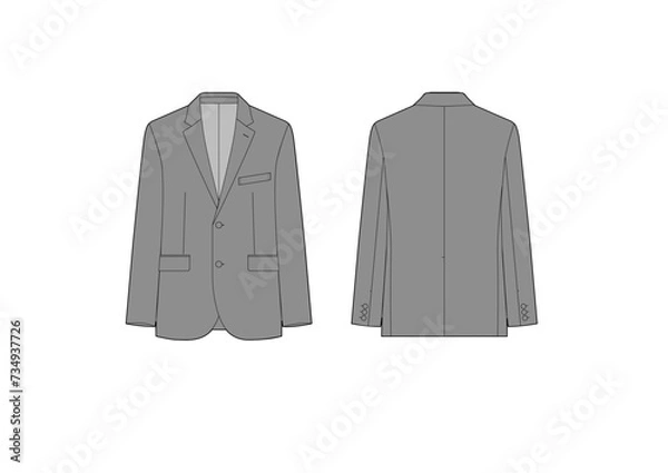 Fototapeta メンズテーラードジャケットの線画イラスト/グレー