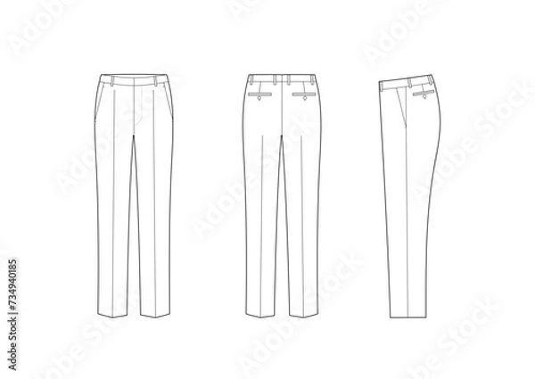 Fototapeta メンズスラックスパンツ/ビジネスパンツ線画モノクロイラスト