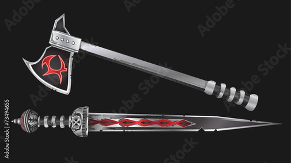 Fototapeta Realistic Sword and Axe Vector