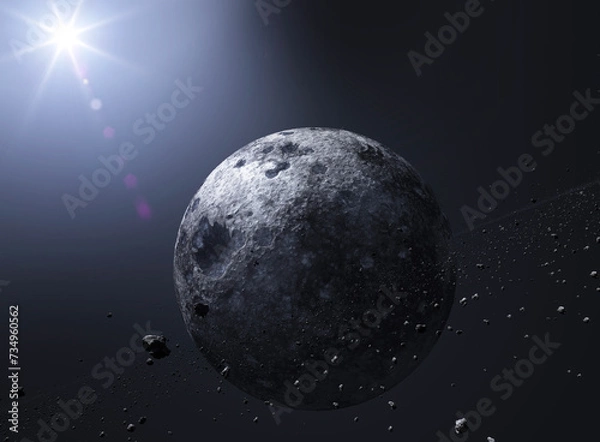 Obraz Planet and asteroid. Asteroid rings around a planet. New worlds and galaxies, discoveries of new planets. 3d rendering