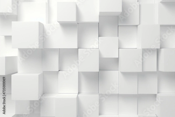Fototapeta Abstract blue background with white cubes. 3d render. Square composition.