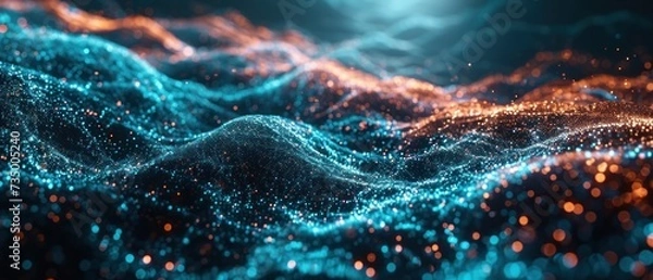 Obraz abstract wallpaper featuring a futuristic wave of dots and geometric patterns, illustrating the interconnectedness of science and future network technologies