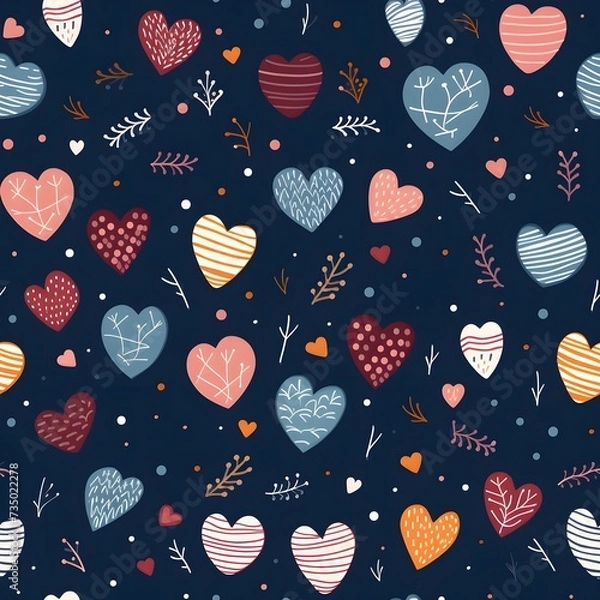 Fototapeta Cozy Hearts with seamless pattern and background