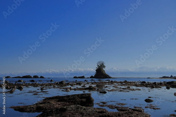 Fototapeta (富山県)冬の雨晴海岸から望む立山連峰