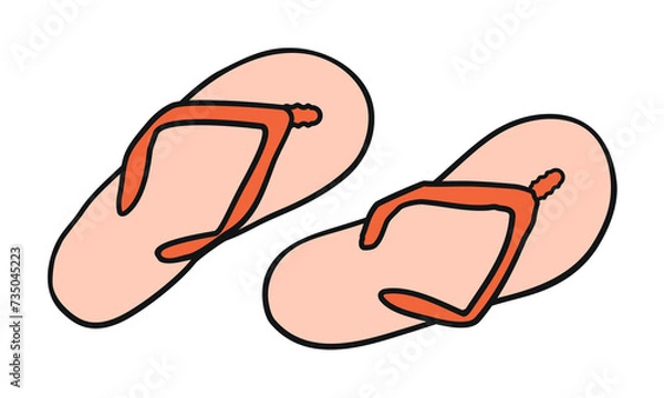 Obraz Doodle hand drawn flip flop slippers icon. A pair of red flip-flops, top view. The concept of beach holidays, vacations, beach parties.