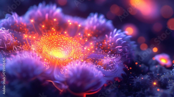 Fototapeta Surreal glowing flower of unknown origin