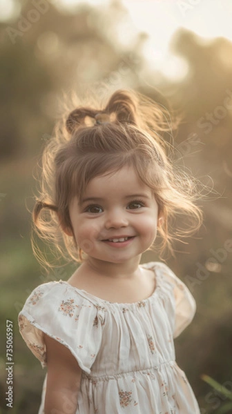 Fototapeta Portrait of a smiling toddler dressed in a cute outfit, capturing the innocence and happiness of early childhood
