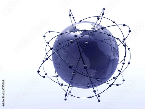 Fototapeta blue atom with orbiting particles