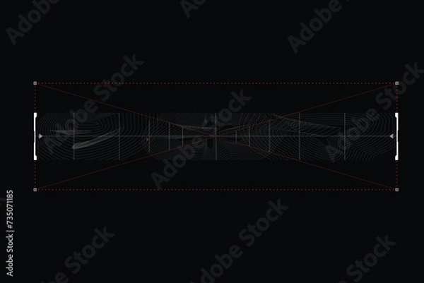 Fototapeta Cyberpunk digital HUD interface. Modern map, location radar pattern background. Science fiction futuristic experience. Grid lines dots elements. Gaming esports streaming.