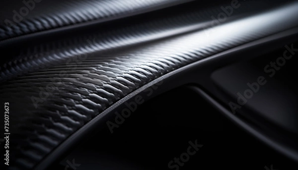 Fototapeta Close-up macro photo of dark, cool carbon fiber material on a red sports car's curves.. Light is reflecting off the material, creating a bright contrast.