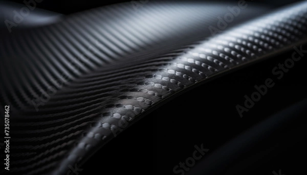 Fototapeta Close-up macro photo of dark, cool carbon fiber material on a red sports car's curves.. Light is reflecting off the material, creating a bright contrast.