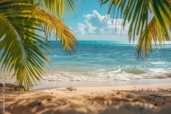 Fototapeta Indulge in the scenic charm of a picturesque Mediterranean tropical beach setting, ideal for dreamy escapes.