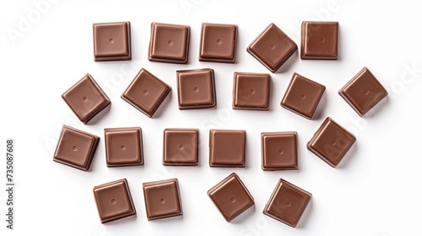 Fototapeta Milk chocolate pieces isolated on white background. Top view