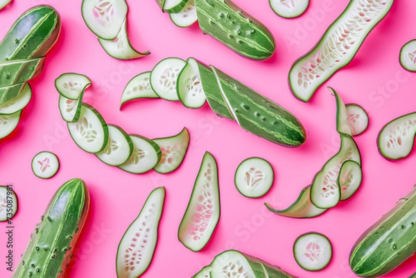 Obraz Sliced cucumber, creative visual compositions, June