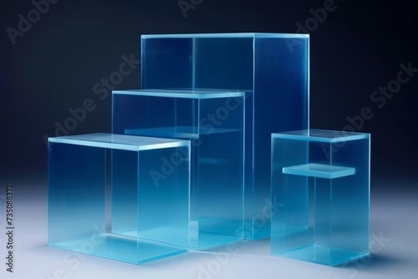 Fototapeta Blue cube display pedestal for showcasing items. Generative AI