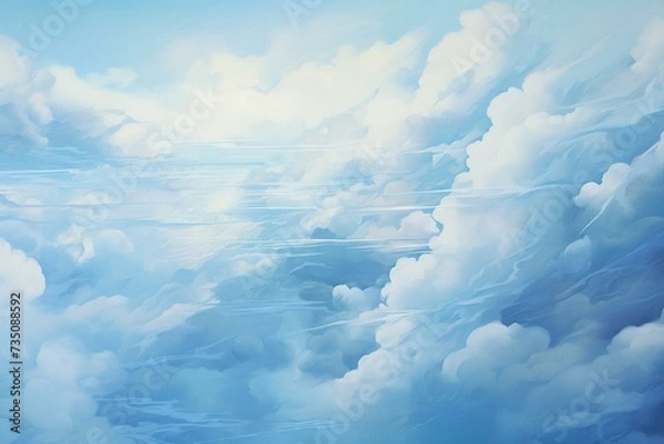 Fototapeta A painting of blue and white clouds. Generative AI