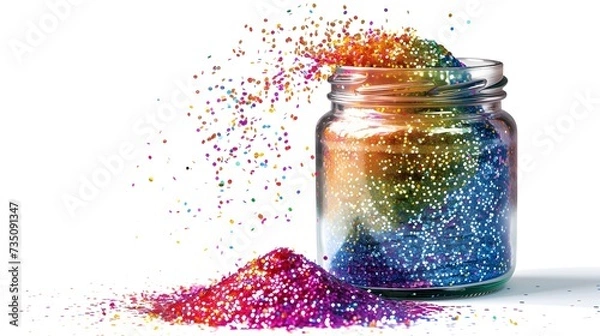 Obraz Colorful Glitter Exploding from a Glass Jar