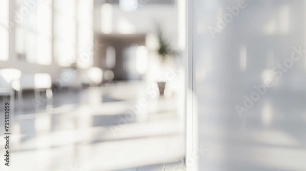 Fototapeta Blurred empty open space office. Abstract light bokeh at office interior background for design.